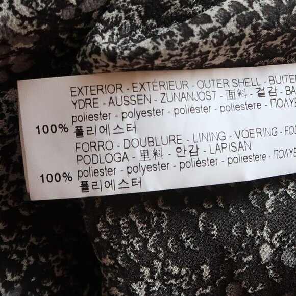 ZARA Black & Grey Print Cold Shoulder Chiffon Bell Sleeve Mini Dress Size Small - Picture 9 of 11